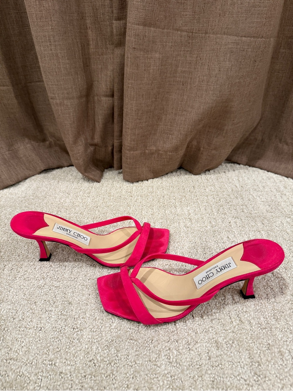Jimmy Choo Pink Suede Strappy Mule Sandals Square Toe Kitten Heel EU 37.5 US 7.5 - Picture 2 of 6